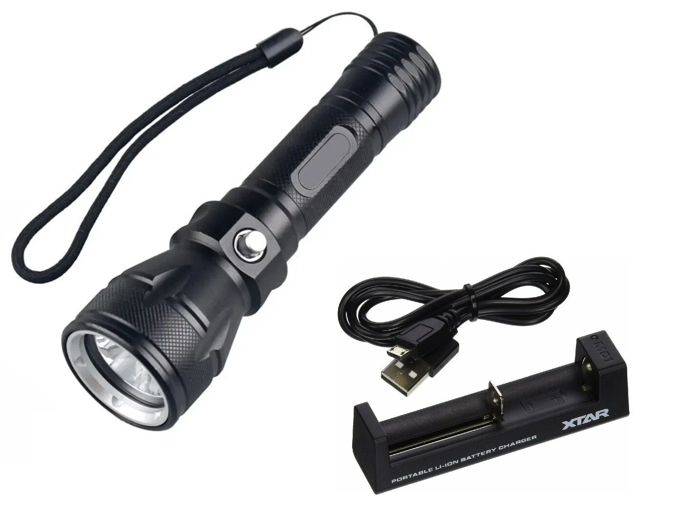 IPX8  T6/L2 1500 lümen Dalış Feneri + Pil + Şarj Aleti
