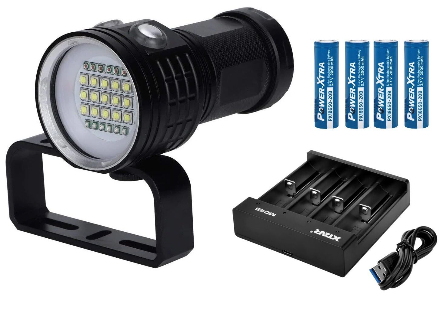 IPX8 27 LED'li 12000 lümen Dalış Feneri - Pil ve Şarj Cihazı Dahil