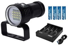 IPX8 27 LED'li 12000 lümen Dalış Feneri - Pil ve Şarj Cihazı Dahil